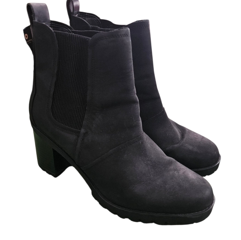 UGG Hazel Chelsea Ankle Booties Black Leather Chunky Heel Platform Size 10